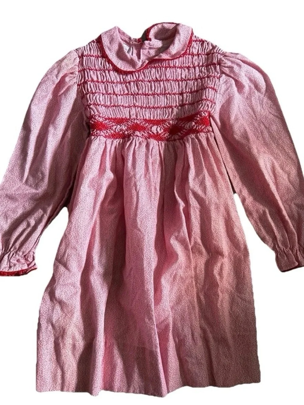 Girls Vintage Polly Flinders Red Smocked Dress Size 5 - Picture 1 of 5